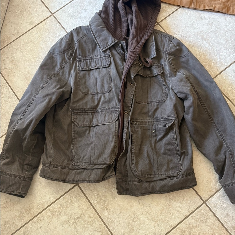 BKE Charcoal Military Jacket with Brown Hood